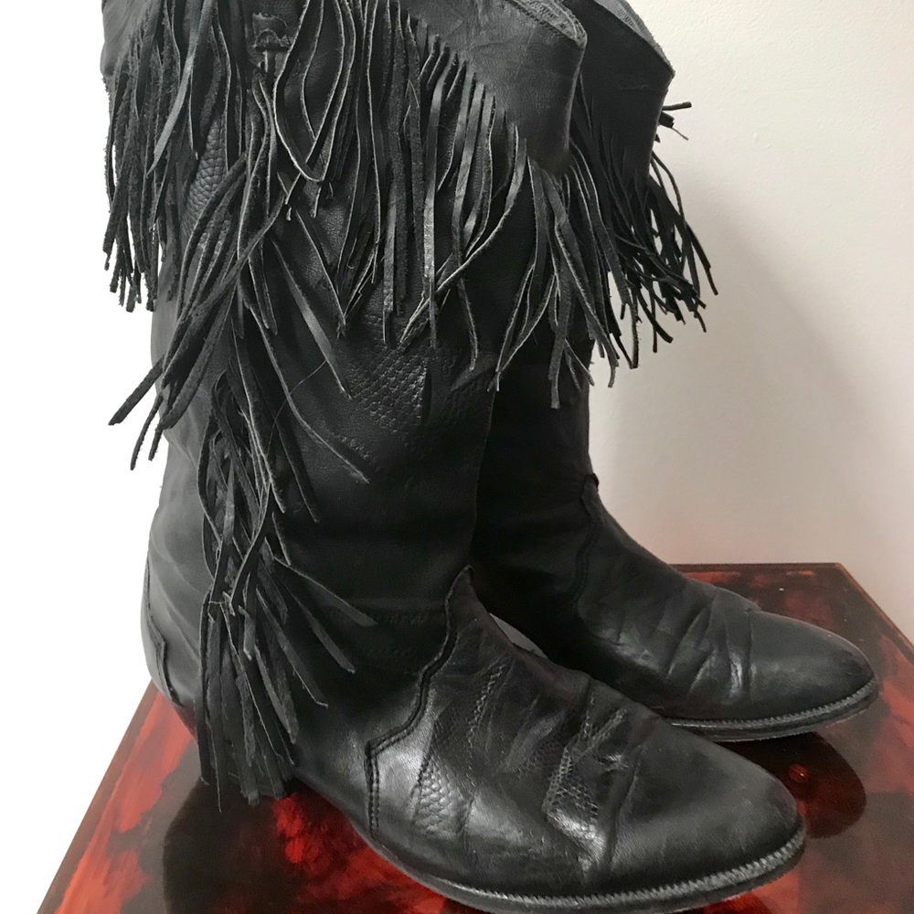 DINGO Black Leather Fringe Western Boots Sz 8.